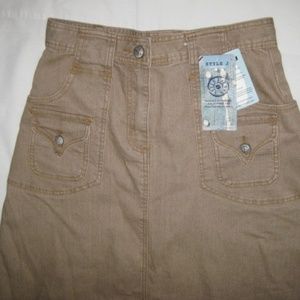 STYLE J MODEST KHAKI DENIM SKIRT SIZE 30, NWTs